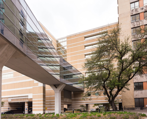 Modern office building with a skywalk